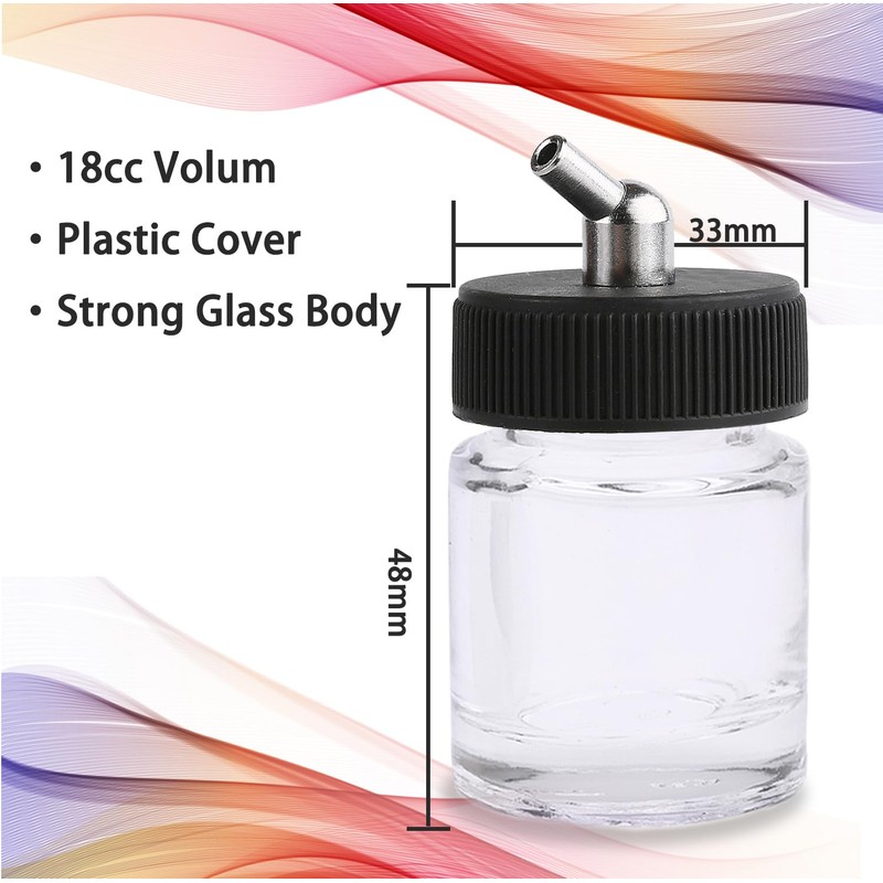 Langlengtec 10pcs 18cc Glass Airbrush Bottles Kit with Adapter Caps