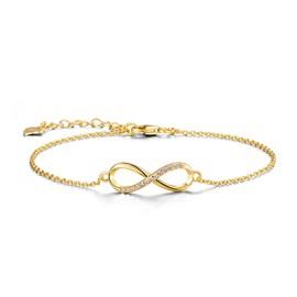 CERSLIMO Gold Bracelet, Sterling Silver 925 & Gold Plated Infinity Bracelet Friendship Zirconia Jewellery for Womens Girls Girlfriend Sister Friend Christmas Birthday Gift