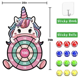 Unicorn Gifts for Girls 3-9 Years, Unicorn Toy, Unicorn Gifts Children Velcro Dartboard 63 cm, with 12 Sticky Balls, Unicorn Indoor and Outdoor Dart Throwing Game Set for Children