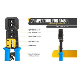 Kit de Ponchadora para Conectores RJ45 Pass Through - Incluye 50 Ez Conectores Cat6, 50 Botas de Alivio de Tensión y Cuchillas Extra