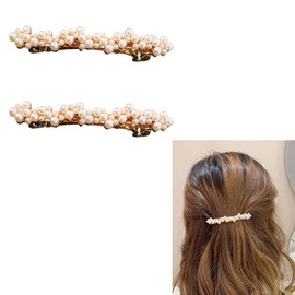 French Pearl Hair Clips for Women Girls 2 Pcs Pearls Hair Clip French Barrette Clips Gold Hair Barrettes for Women Elegant Pearl Hair Pin Accessories for Wedding Bridal Clip