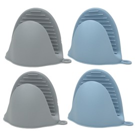 AORTDES Silicone Kitchen Oven Mitts Set, Finger Protector Cooking Pinch Grips Pot Holder Toaster Hot Plate Gripper Oven Accessories,BBQ Baking Mittens Heat Resistant Gloves,2 Pairs（Nordic Blue Gray）