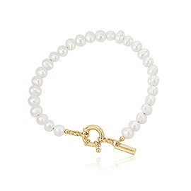 Majestic Pearls: 925 Sterling Silver with 18k Gold Freshwater Pearl Bracelet, Sterling Silver, no gemstone
