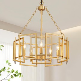 Avzkcy Muted Gold Chandelier 5-Light Modern Kitchen Island Lighting Fixtures, Farmhouse Pendant Light 20 inches Retro Height Adjustable Ceiling Light for Dining Room, Bedroom, Living Room,Foyer