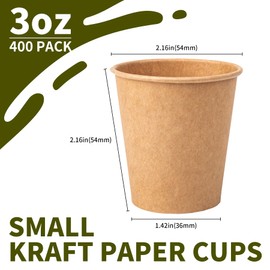PakTalk [400 Pack 3oz Kraft Paper Cups Brown Espresso Cups, Disposable Bathroom Cups Mousewash Cups, Small Paper Cups for Bathroom, Travel, Picnic, BBQ, Communion