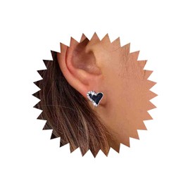 Inateannal Vintage Black Enamel Heart Earrings Crystal Heart Stud Earrings Black Love Heart Earrings Small Rhinestone Heart Earrings Jewellery for Women and Girls, Zinc, No Gemstone