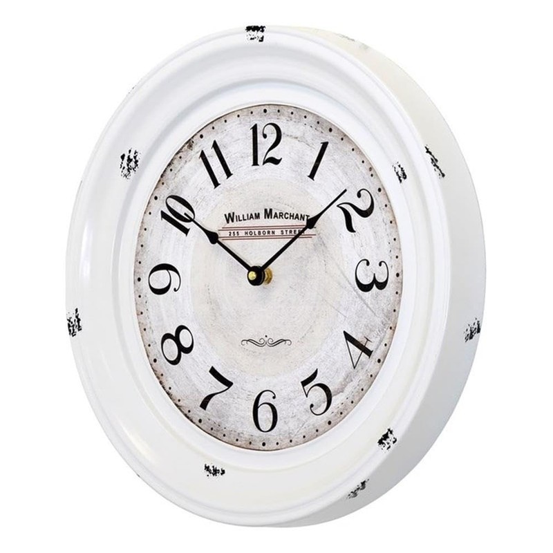 Yosemite Home Decor Circular Iron Wall Clock, White Frame, White