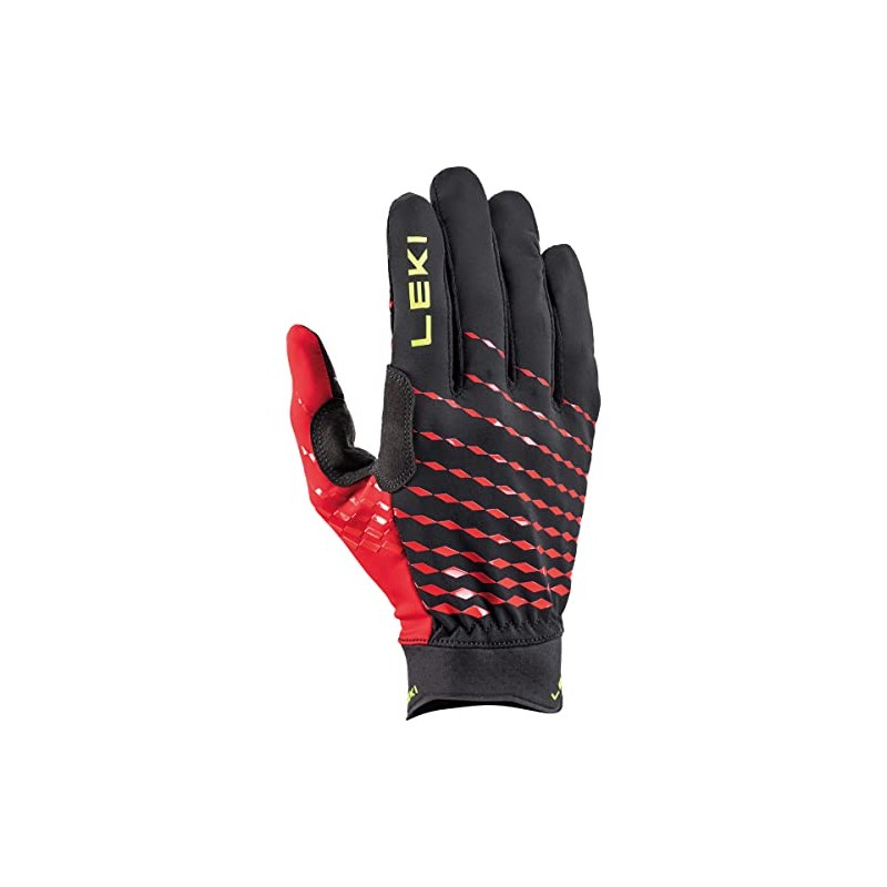 LEKI Ultra Trail Breeze Gloves, Black/Red/Neon Yellow, EU 6