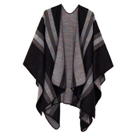 Warm Shawls And Wraps Open Front Cardigan Elegant Solid Color Poncho Cape Coat (Black-series 9)