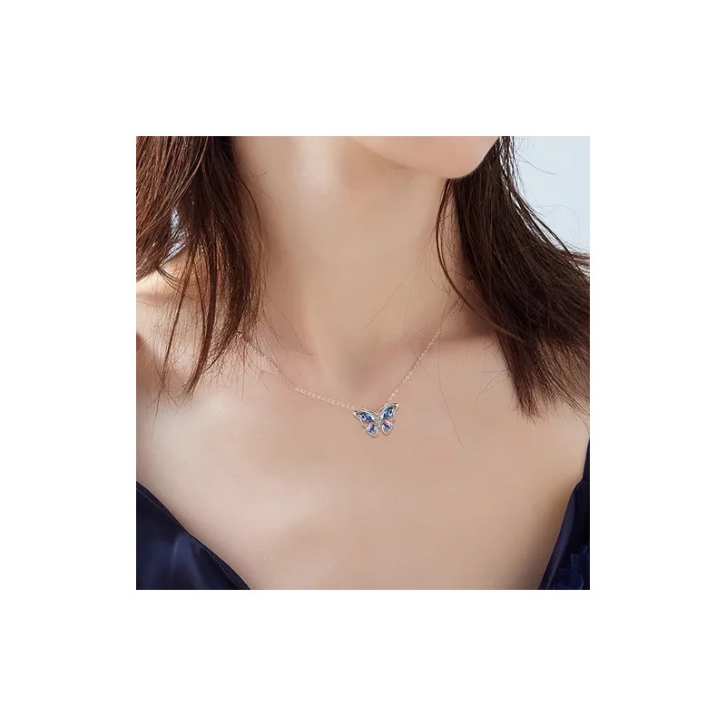 Collar De Plata 925 Mariposa Con Amatista Para Mujer Color