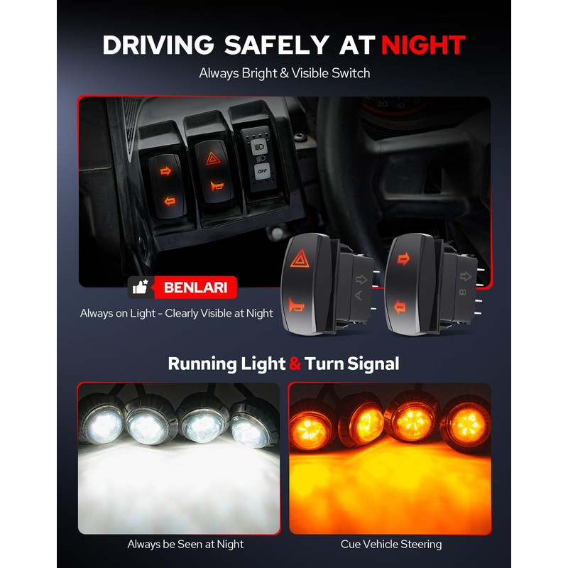 Benlari UTV Turn Signal Kit with Horn, ATV Turn Signal