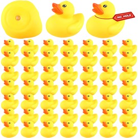 Lenwen 50 Pcs 2.2 Inch Waterproof No Hole Rubber Ducks Bath Toy with Sealed Plug Without Hole Bathtub Floating Bath Toy for Birthday Party Decoration Gift Swimming Pool (Yellow)