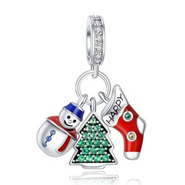 HAEPIAR S925 Sterling Silver Christmas Charm for Bracelet Necklace Charm Dangle Christmas Snowman Tree Stocking for Women Girls Birthday Gifts, Cubic Zirconia