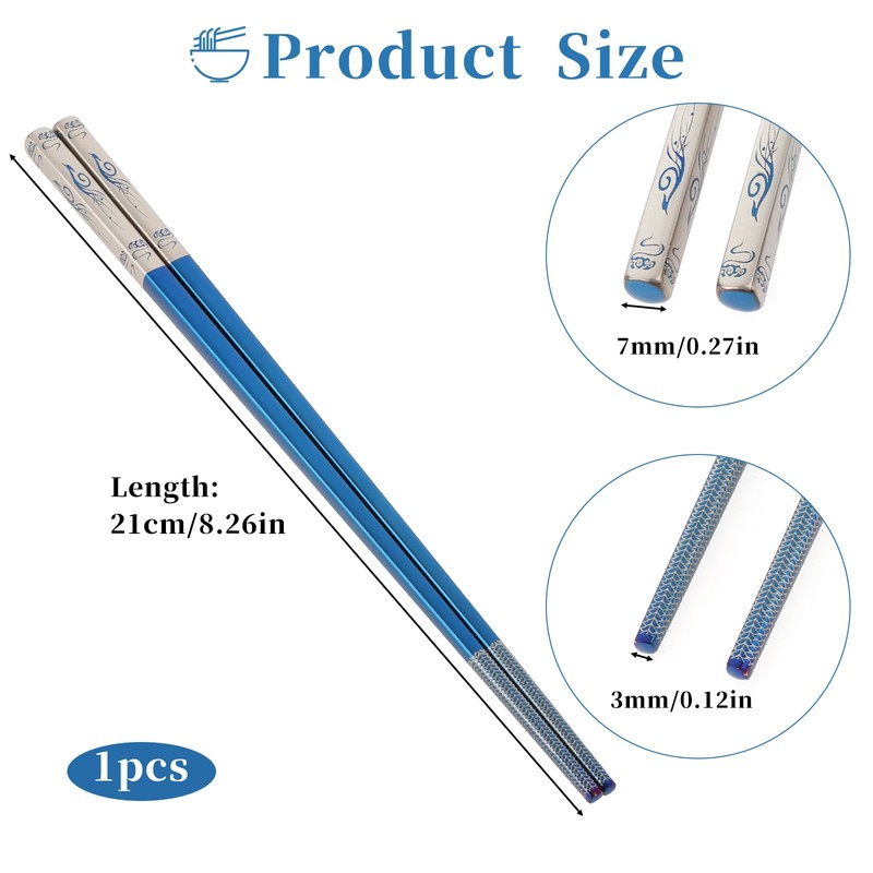 KALIONE Chopsticks, 1 Pair Reusable Metal Chopsticks, Travel Stainless Steel
