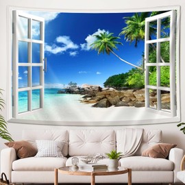 Summer Beach Tapestry Beach Landscape Wall Tapestry, Sea Beach Landscape Tapestry Wall Hanging Tropical Beach Tapestry For Bedroom Living Room Home Decor 60X40 Inch