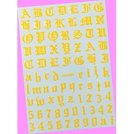 Art Latin Roman English Alphabet Letter Number 3D Nail Art Sticker 3359 Orange Yellow for Nails Design Nail Art Stickers Decals Supplies Manicure Tips Sticker Colorful for Nail Decorations