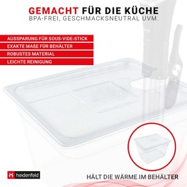 Heidenfeld SVS11 Sous Vide Garer Container - Extra Large 32.0 x 26.5 x 20.0 cm - Lid - Rack - Container Set - Complete Set - Volume 11 L - Sous-Vide Stick Accessories - Kitchen Aid (Lid Single)