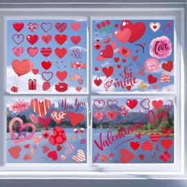 218 Pcs Valentines Day Window Clings Decor, Heart Valentines Decorations Reusable Double-Sided Valentine Window Clings Decoration for Home Glass Windows