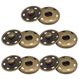 10 Sets Antique Brass Sew On Snap Fasteners Metal Snap Button Rust Proof Press Studs (25mm)
