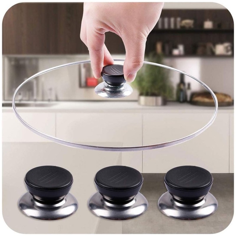 LEEQBCR 4 Pieces Pot Lid Replacement Knobs, Stainless Steel Lid