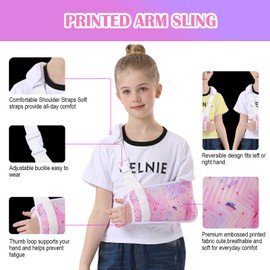 Fotgok Kids Arm Sling for Shoulder Injury with Removable Shoulder Pad, Embossed Printed Fabric Shoulder Immobilizer for Girls Pink Butterfly, Medical Arm Sling for Broken Arm (Large)