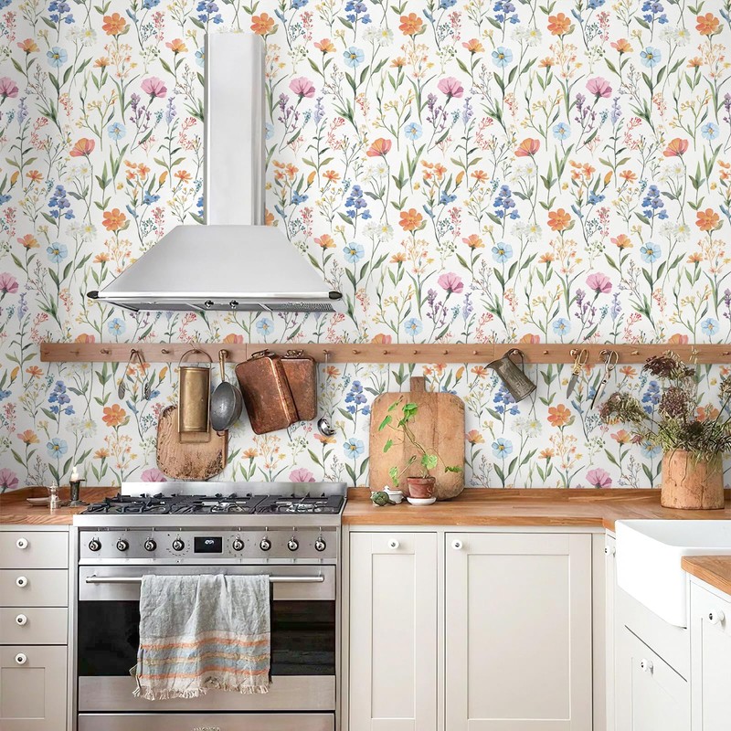Sevalo Floral Peel and Stick Wallpaper Wildflower Boho Nursery17.3”×78.7”