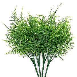 LoveniMen Artificial Plants, Plastic Shrubs Fern Grass Leaves Fake Bushes Outdoor Indoor Greenery Home Garden Décor Verandah Planting Filler Table Centerpieces Arrangements DIY Decoration 4 Pack