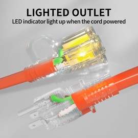 POWGRN 75 ft 12/3 Outdoor Extension Cord Waterproof Heavy Duty with Lighted Indicator End 12 Gauge 3 Prong, Flexible Cold-Resistant Long Power Cord Outside, 15Amp 1875W SJTW Orange ETL Listed