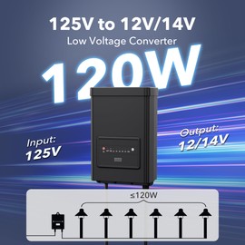 BN-LINK 120W Low Voltage Landscape Transformer with Countdown Timer and Photocell Sensor, 125V AC to 12V/14V AC Converter with Overload Protection for Outdoor LED Lighting, Landscape Lights