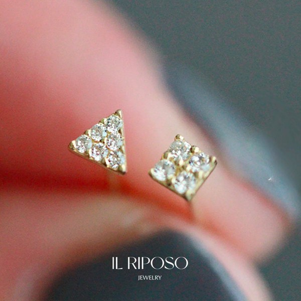Squre Triangle CZ Stud Earrings • Minimalist Handmade Jewelry • Gifts for Mom • Gifts for Her • Best friend Gifts - EH3023