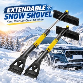 3-in-1 Extendable Snow Brush and Ice Scraper for Cars – Detachable Snow Shovel with Foam Grip for Winter Windshield Cleaning