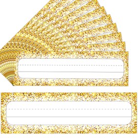 50 PCS Classroom Name Plates for Desk, Gold Confetti Nameplates Name Tags for Classroom Cubbies, School Student Desk Name Tags Classroom Name Plates for Back to School, 10 x 3 inch (Gold Confetti)