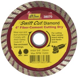 IVY Classic 38070 Swift Cut 4-Inch Dry and Wet Fiber-Cement Continuous Rim Diamond Blade with 20mm - 5/8-Inch Arbor, 1/Card