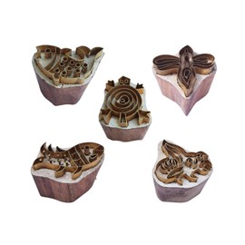 Royal Kraft Fish Brass Wooden Stamps (Set of 5) for Block Printing on Clay, Pottery, Fabric BHtag0050