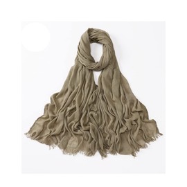 Txameru Hijab Scarf for Women - Muslim Rayon Crinkle With Fringe Edge (Light Olive)