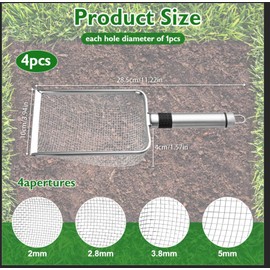 Akamino 4 Pcs Gardening Soil Sifter, 2/2.8/3.8/5 mm Mesh Stainless Steel Sieve Sifter with Handle, 11.4 in Portable Gardening Sifter for Sand Rocks Dirt Compost