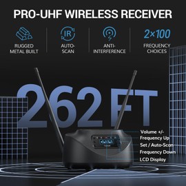 TONOR Rechargeable Wireless Microphone, Metal Dual UHF Handheld Microphone System, Cordless Mic with Bluetooth Receiver, UHF 262ft Range for Home Karaoke, Church, Party, DJ, Wedding TW790, Dark Grey