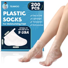 TEAWOO 200PCS Disposable Foot Covers Fits up USA 9, Leak-Proof Plastic Foot Masks with Anti-Slip Ribbing & Secure Stickers for Moisturizing Feet, Pedicure & Foot Care