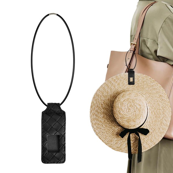 Hat Clip for Travel on Bag Backpack Luggage Non-Magnetic PU Leather Stylish Elastic Hat Holder Sun Hat Accessories Black