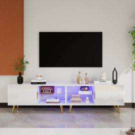 AMH-Value White LED TV Stand-Wooden Cabinet w/Doors,Open Shelves & Storage For Living Room