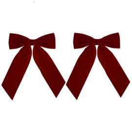 Anshome 2pcs Valentine’s Day Red Velvet Staircase Bow, 7"x10" Velvet Red Bows Vintage Decorative Bowknot Ornament for Wedding Garland, Gifts, Bbay Shower Indoor Outdoor Holiday Decor