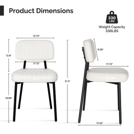 choairy Dining Chairs Set of 2, Modern Faux Leather Dining Chairs with Thick Cushions Seat Back and Metal Legs, Comfy Upholstered Kitchen Chairs for Dining Living Room (White)