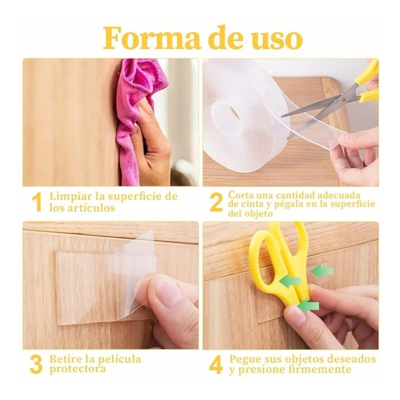Cinta Nano Adhesiva De Doble Cara Lavable Reutilizable 10mts