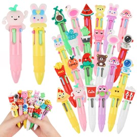LOMIMOS 24pcs Mini Multicolor 4-in-1 Pens, Cute Ballpoint Pens Bulk Cartoon Retractable Writing Pen for Birthday Party Office School Supplies End of Year Student Gifts