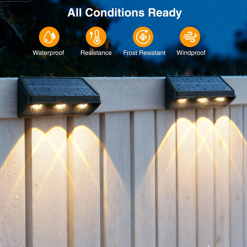 Onforu 8Pack Fence Lights Solar Powered,Solar Lights Outdoor,3 Modes (Warm/Neutral/Cool