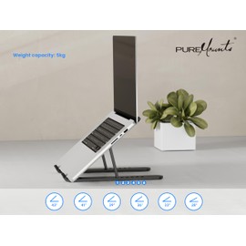 PureMounts Laptop Stand, Height Adjustable, Foldable & Ergonomic Notebook Holder for Home Office, 6 Adjustable Viewing Angles, Laptop Stand with Ventilation & Non-Slip Pads, Black
