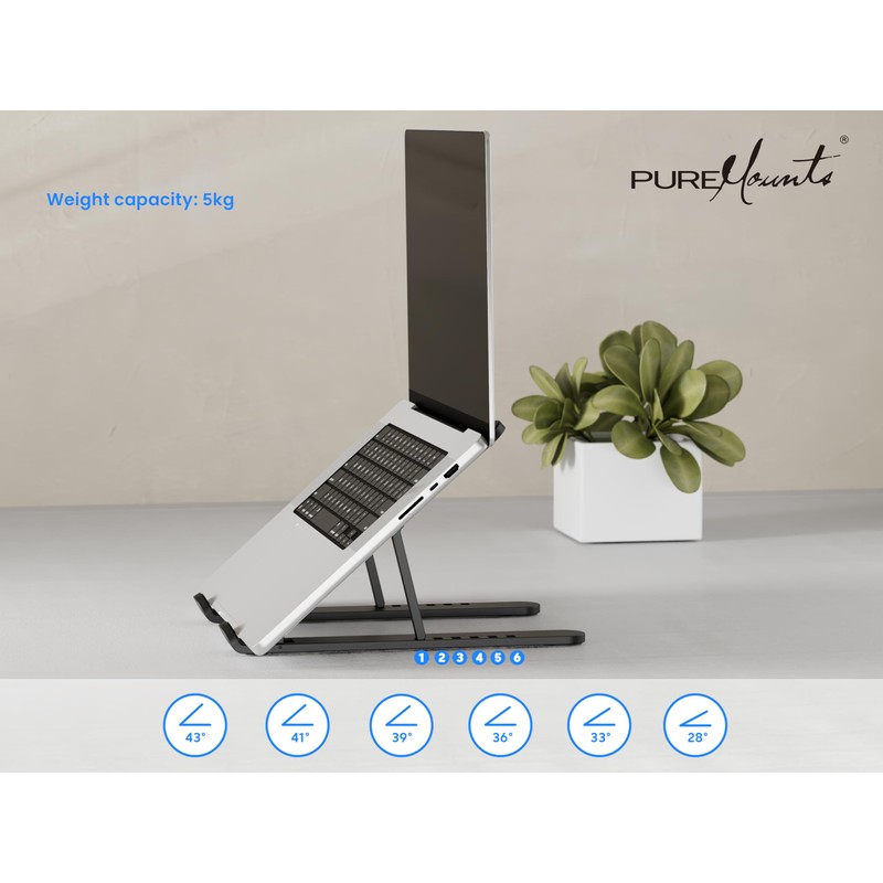 PureMounts Laptop Stand, Height Adjustable, Foldable & Ergonomic Notebook Holder
