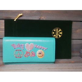 Klassek Love and Peace Womans Turquoise Purse Brand Image on Real Animal Leather Retro Hippie Accessory Gift