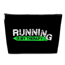 Running Is My Therapy Cosmetic Bags, Running Gift for Women, Makeup Bag Gift for Runner, Chemo Bag Marathon Gift, Track and Field Decoration, Runner Accessory Running Pouch, Athletic Trainer Gift