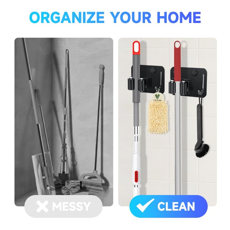 JAMEND CLXP 2-Pack Broom Holder with Heavy Duty Hooks, Upgraded